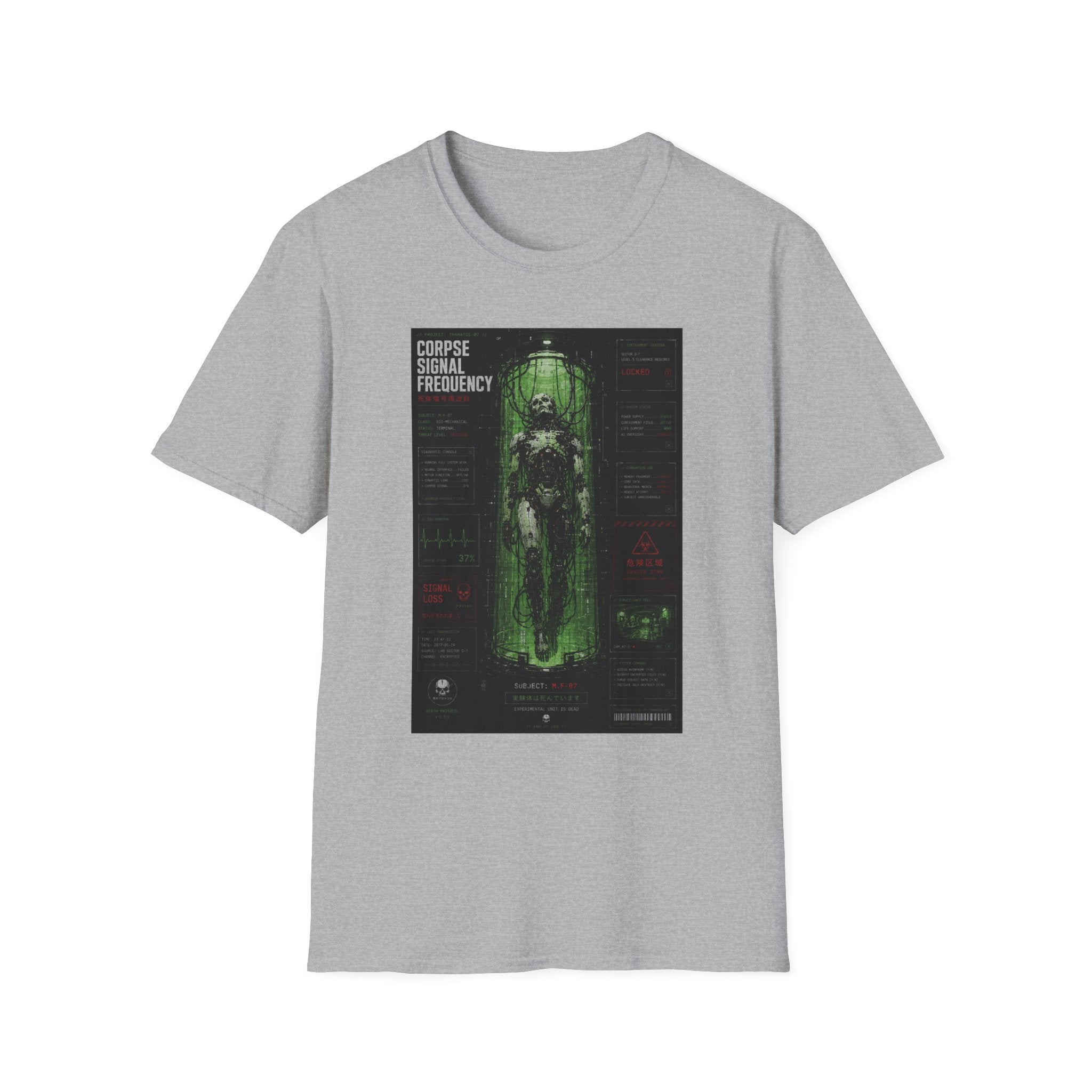 Corrupted cyborg containment status display T-Shirt