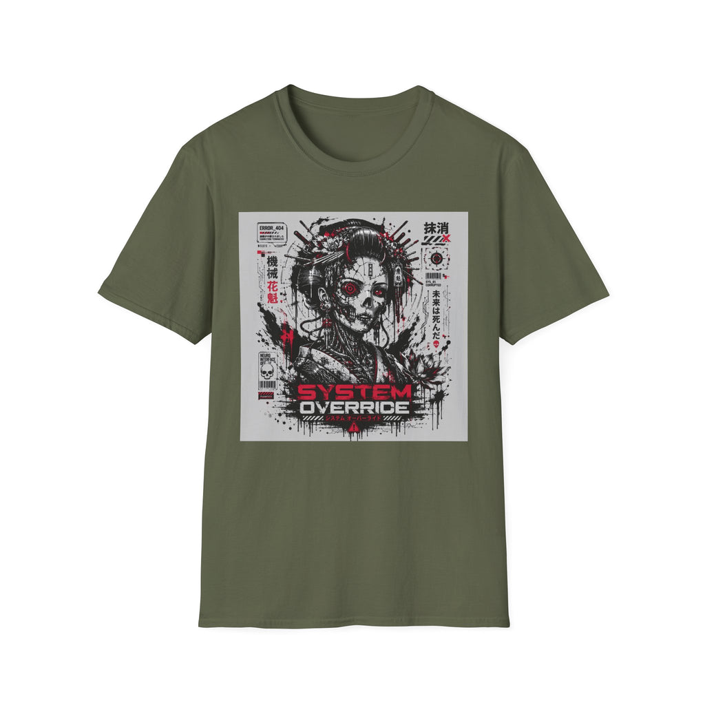 Glitched geisha cyborg in red and black T-Shirt
