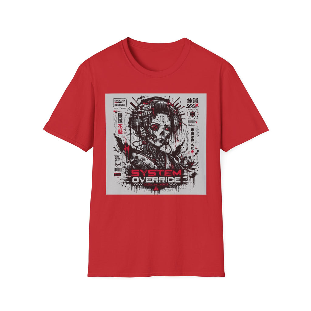 Glitched geisha cyborg in red and black T-Shirt