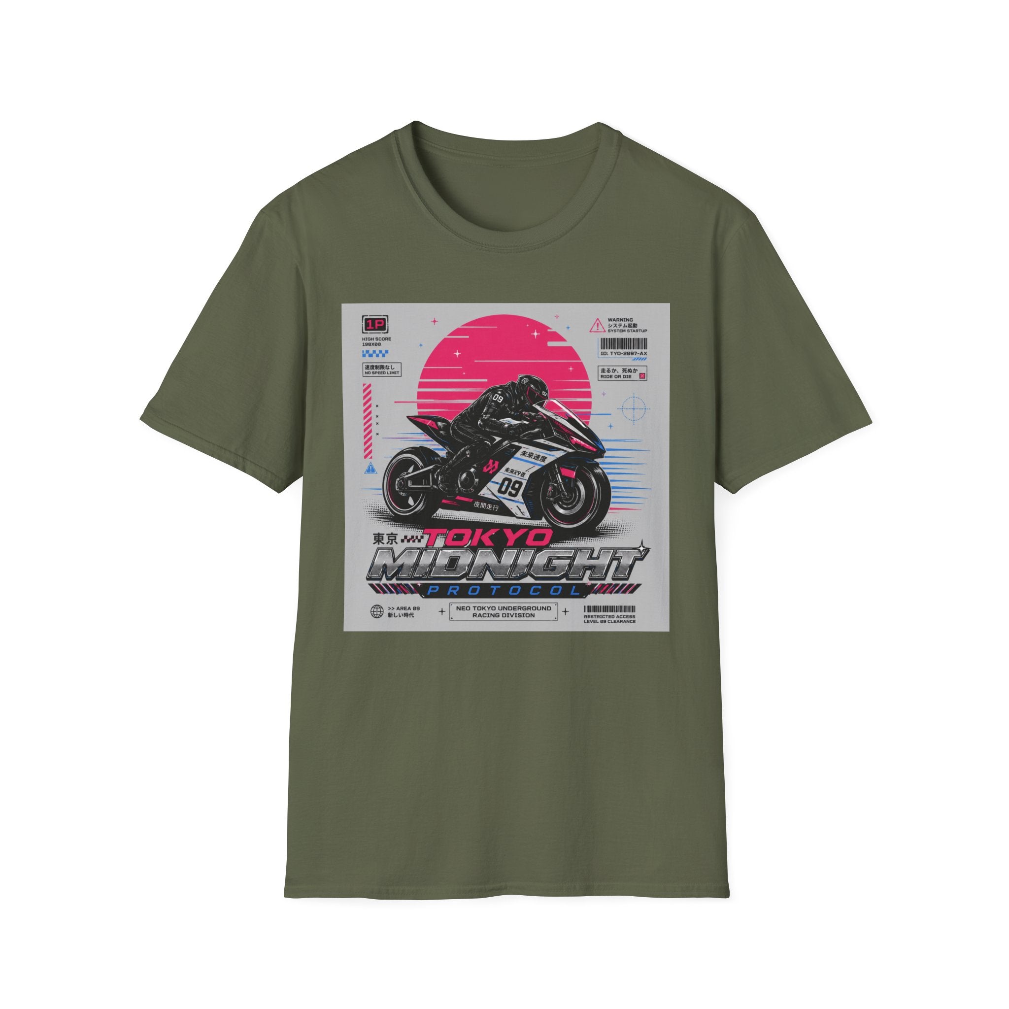 Midnight racer in neo Tokyo city T-Shirt