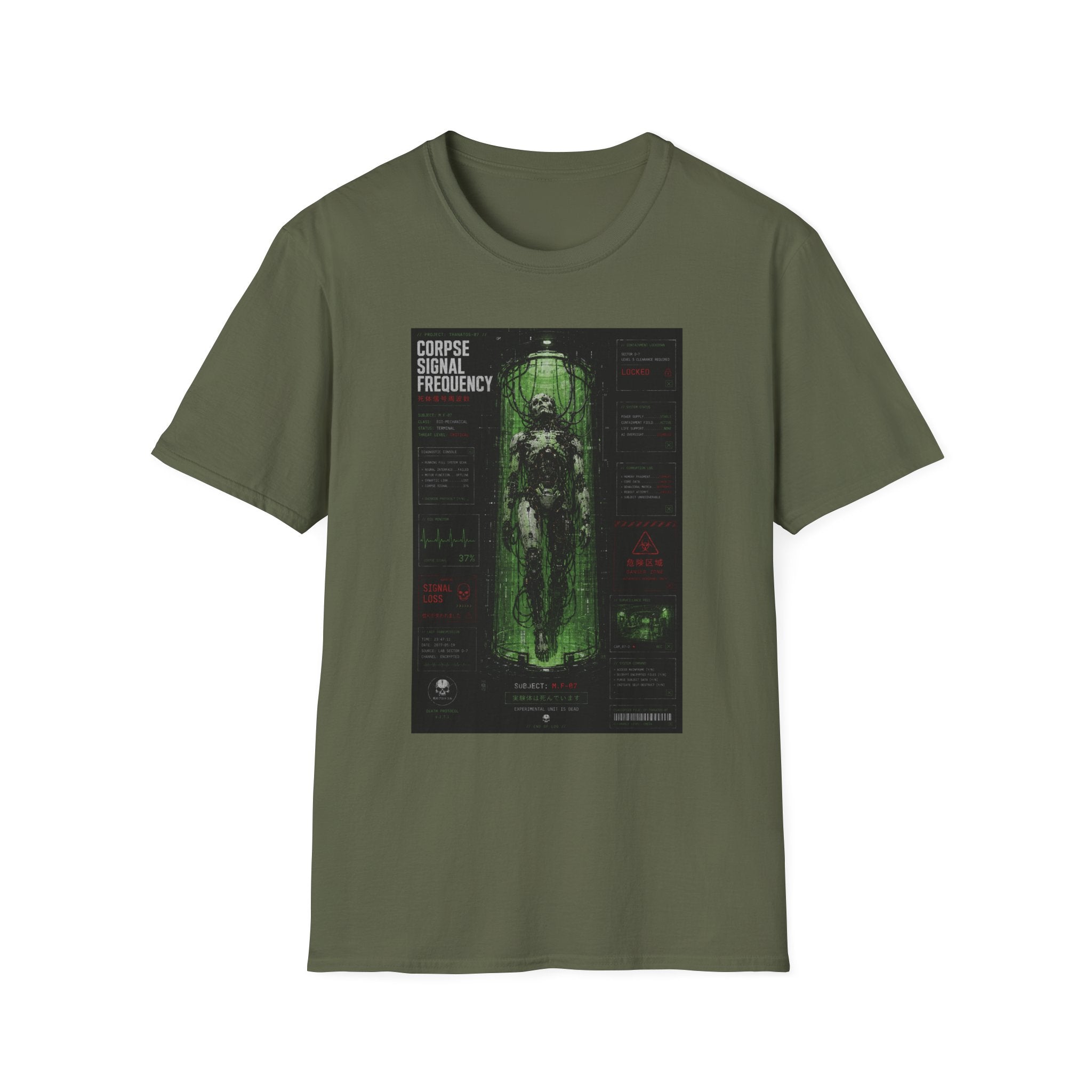 Corrupted cyborg containment status display T-Shirt