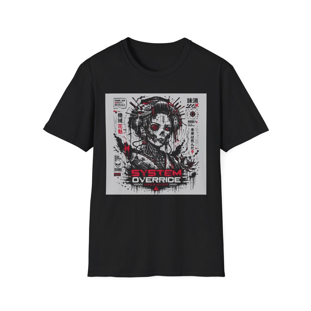 Glitched geisha cyborg in red and black T-Shirt