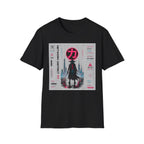 Cyber-samurai in neon-lit cityscape T-Shirt