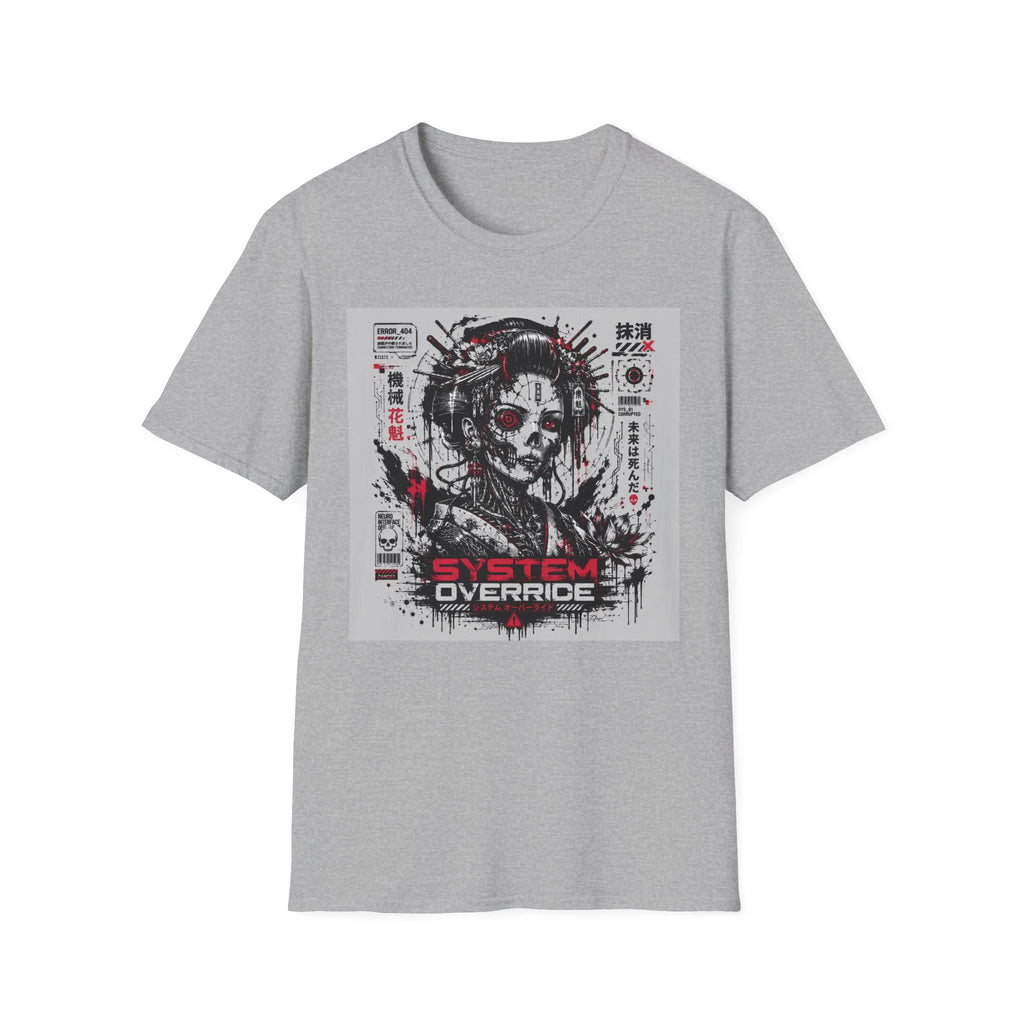 Glitched geisha cyborg in red and black T-Shirt