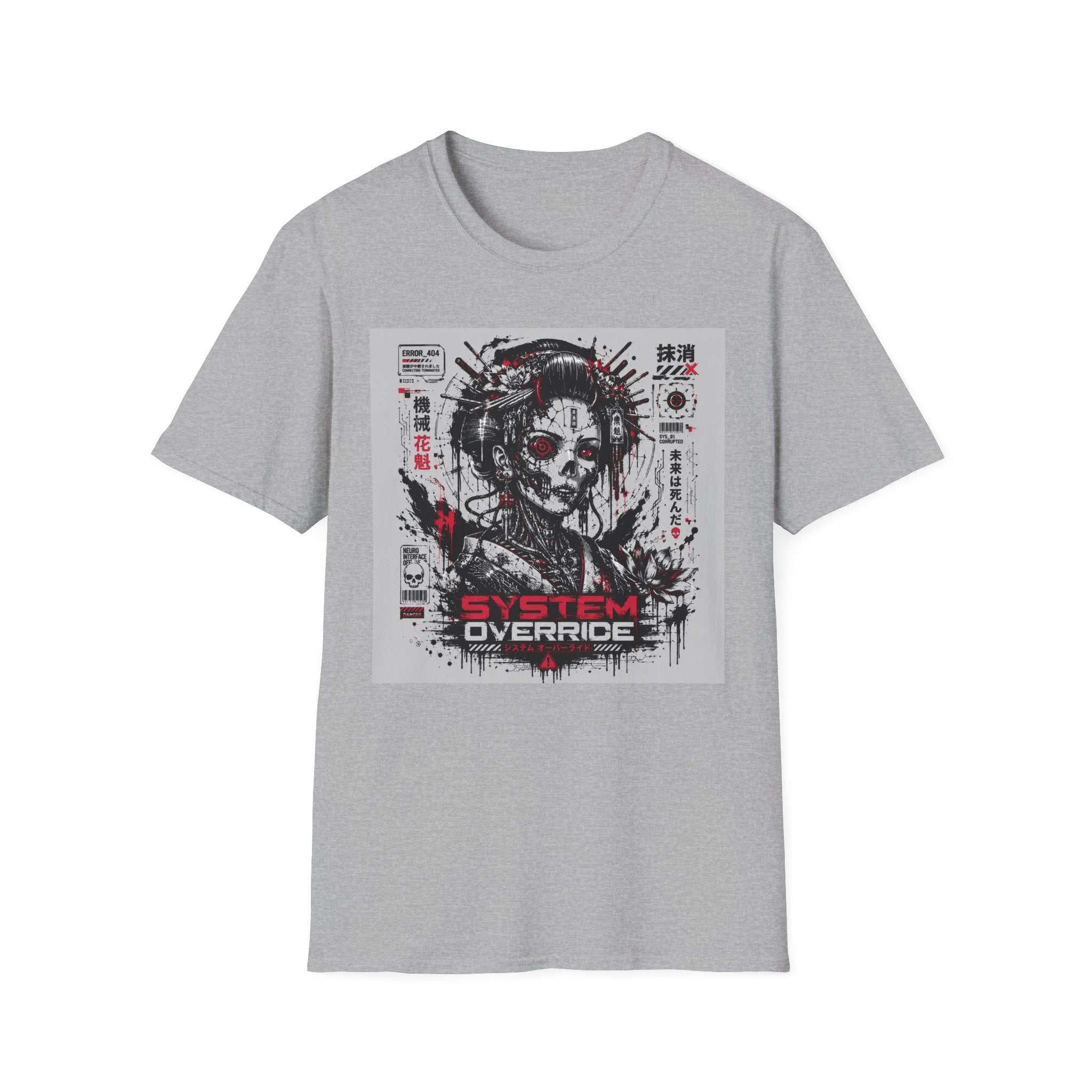 Glitched geisha cyborg in red and black T-Shirt