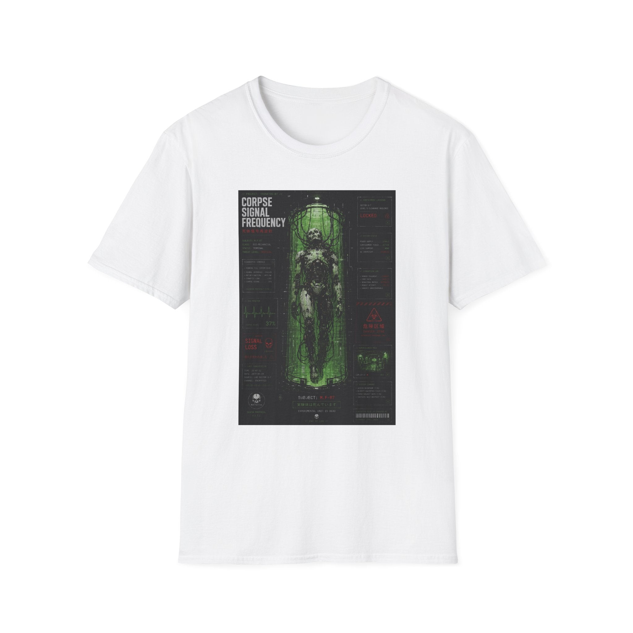 Corrupted cyborg containment status display T-Shirt