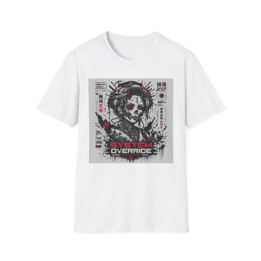 Glitched geisha cyborg in red and black T-Shirt