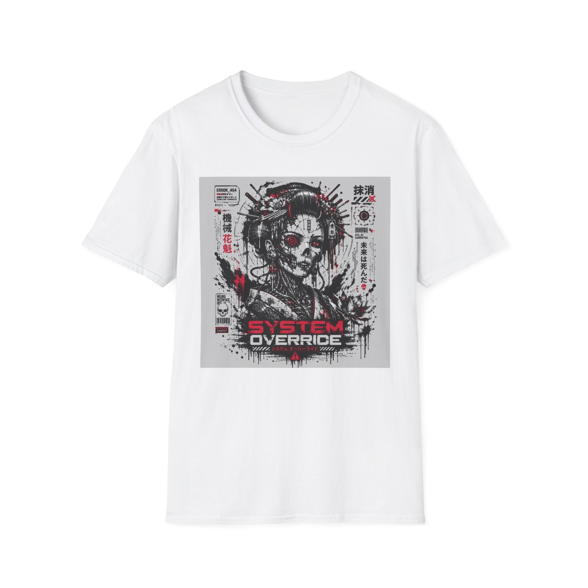 Glitched geisha cyborg in red and black T-Shirt