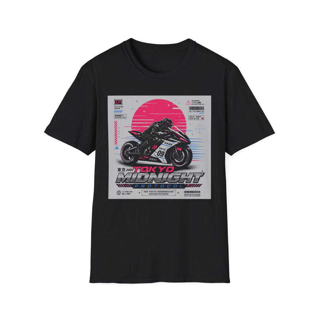Midnight racer in neo Tokyo city T-Shirt