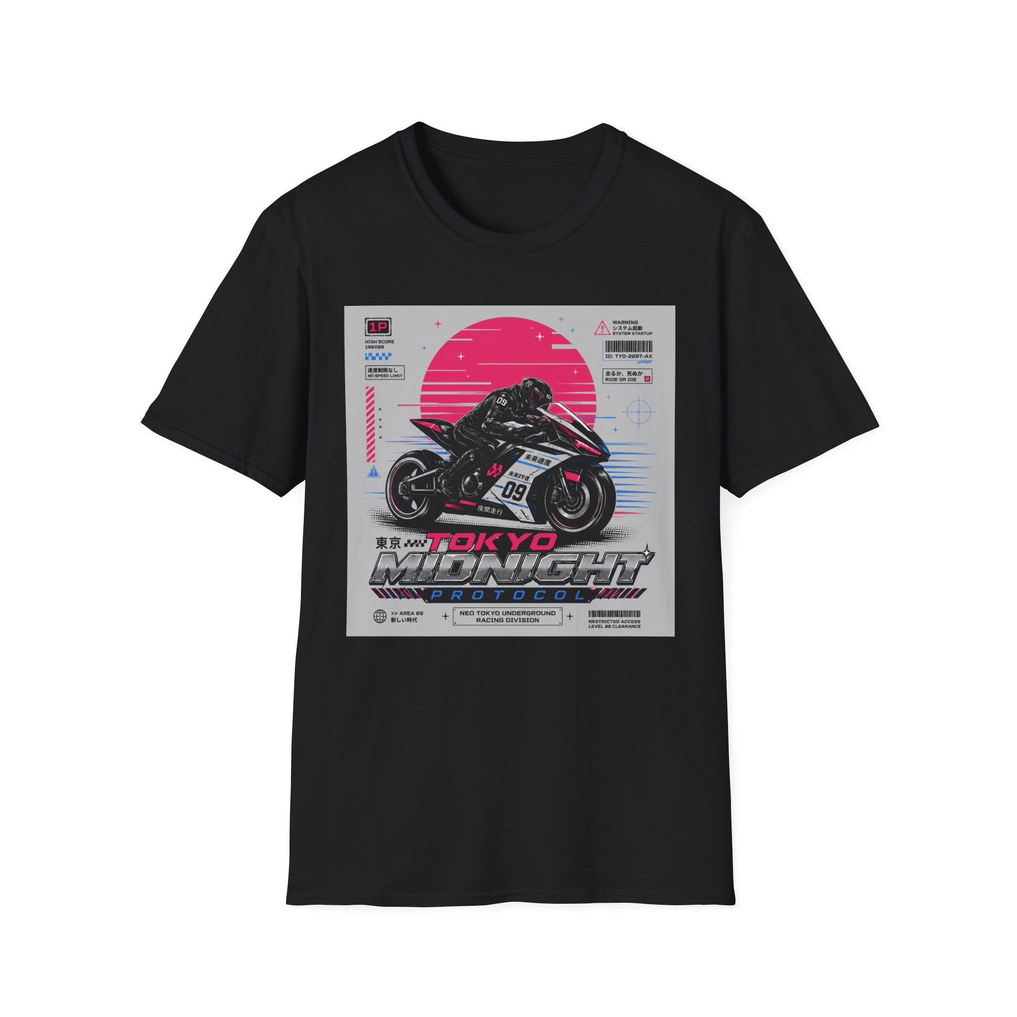 Midnight racer in neo Tokyo city T-Shirt